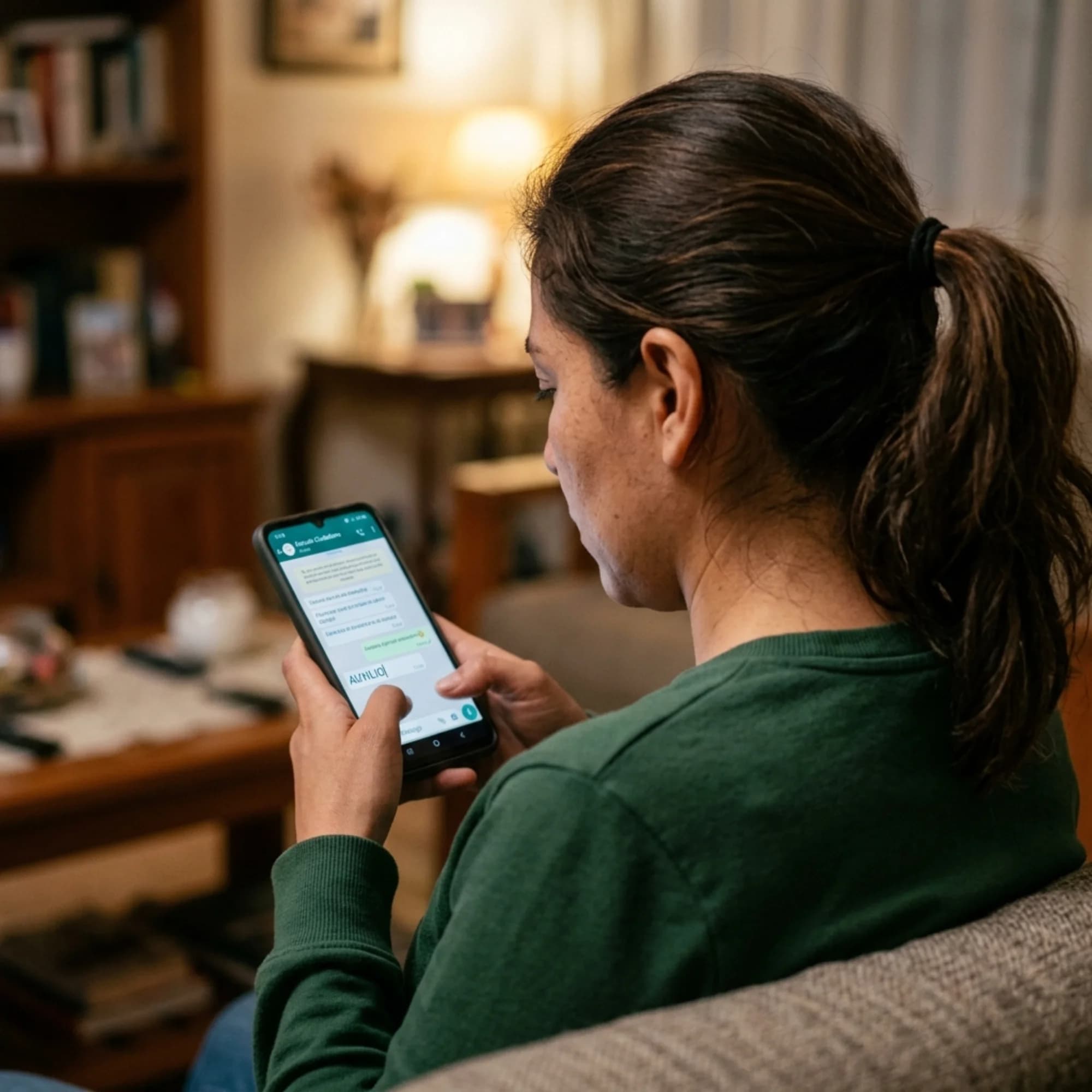 Mujer conversando con Escudo Violeta desde WhatsApp